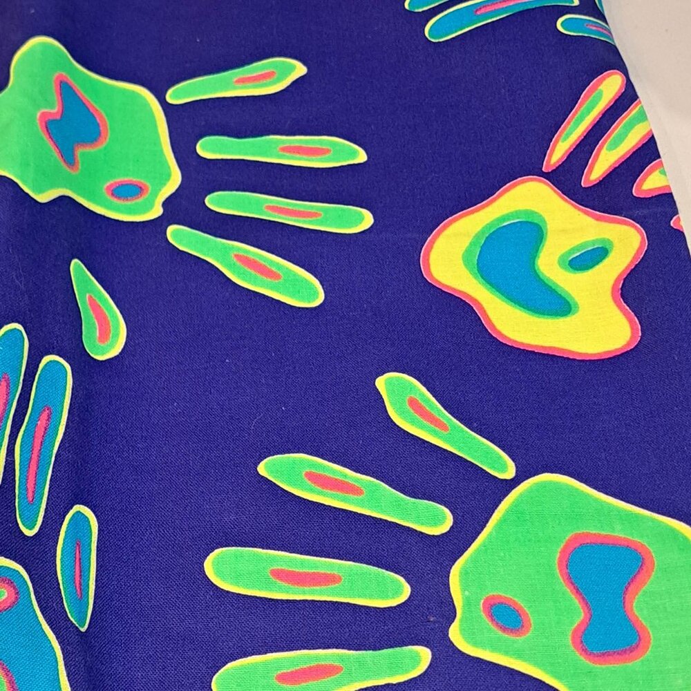 navy blue with florescent hand print pattern fabric 1970's like design